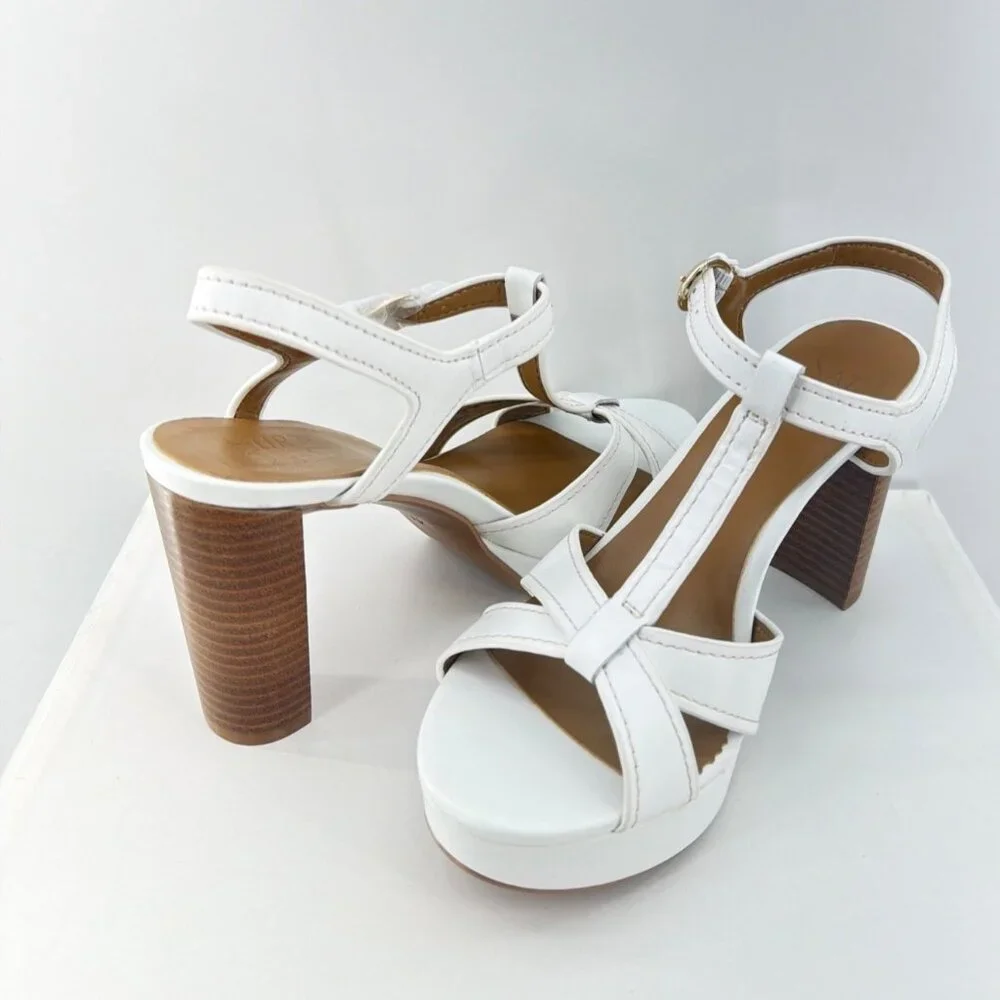 Naturalizer Marnie White Platforms Ankle Strap Heel Sandals Size Women 8 Wide